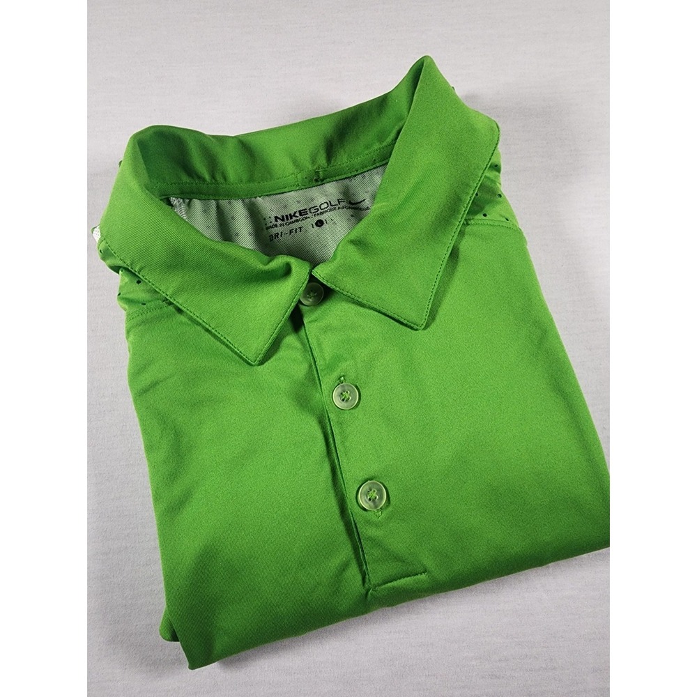 Nike Golf Polo Men Large Lime Green Dri-FIT Short Sleeve‎ Perforated Athletic